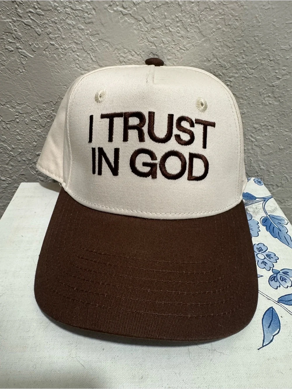 I Trust In God Two-Tone Brown and Cream Baseball Cap